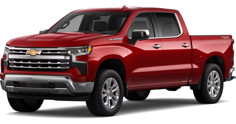 Red 2025 Chevrolet Silverado LTZ, displaying refined design and powerful stance, ideal for versatile use.